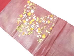 若松に萩・草花模様織り出し　名古屋帯